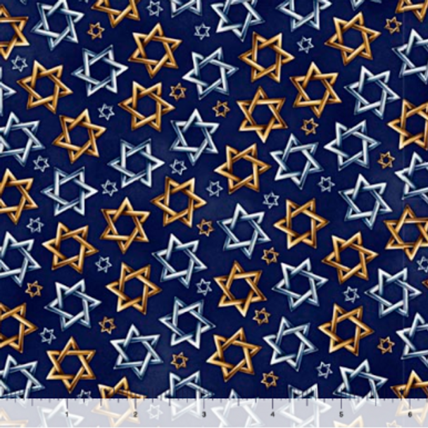 Pure Cotton Print - Hanukkah Festival Star of David Toss - Navy 209924LP