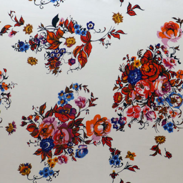 Printed Silk Charmeuse - Floral Bouquet - White 215406AQ