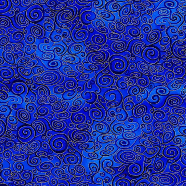 Pure Cotton Prints - Swirly Scrolls Metallic Blender - Navy 209924MS