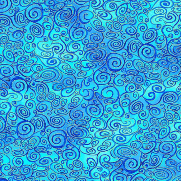 Pure Cotton Prints - Swirly Scrolls Metallic Blender - Blue 209924MT