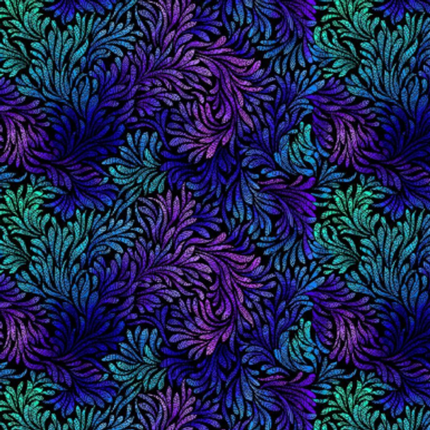 Pure Cotton Prints - Packed Swirly Leaves - Blue 209925JK