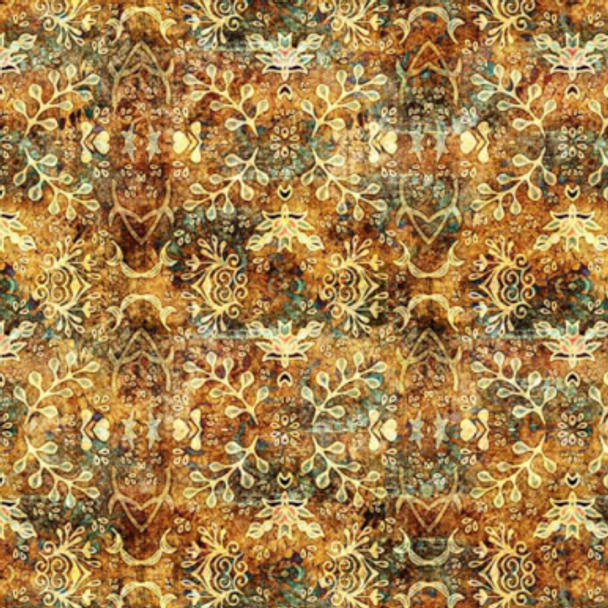 Pure Cotton Prints - Bookworm  - Textured Leaf Medallion Amber 209925JX