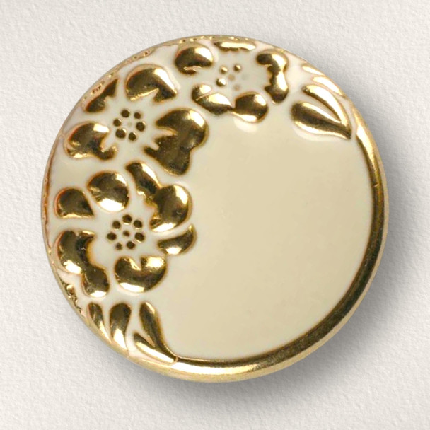 Gold Floral Wreath White Enamel 34L Button DB-0228