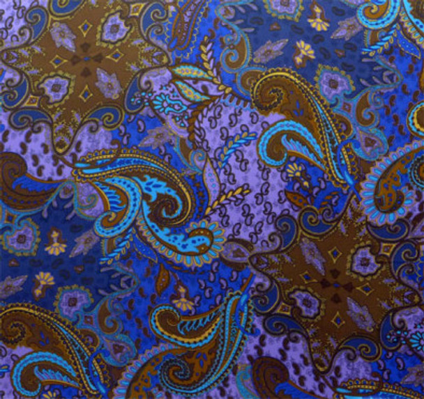 Printed Silk Charmeuse - Nouveau Paisley Blue and Brown 208542AS