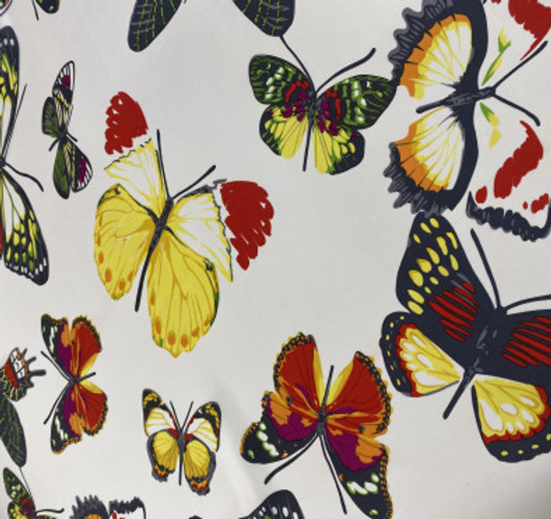 Printed Silk Charmeuse - Large Butterflies White 208542L