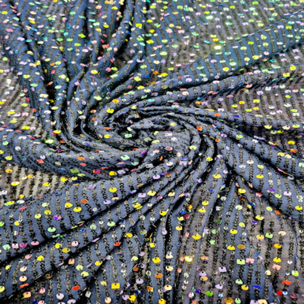 Evening Wear CLEARANCE -  Iridescent Oxford Blue Sequin on Mesh 242203E