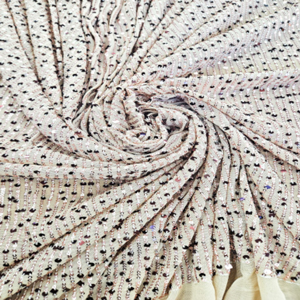 All Over Sequins CLEARANCE - Iridescent Cream Sequin on Mesh 242203G