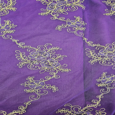 Evening Wear CLEARANCE - Purple with Gold Metallic Mesh 242203W, Purple Background