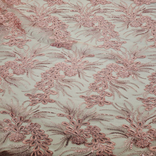 Evening Wear CLEARANCE - Pink with Metallic Mesh 242203AB, White Background