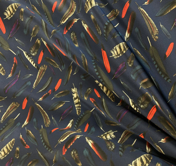 Printed Silk Charmeuse - Feathers Midnight Ground 208542U