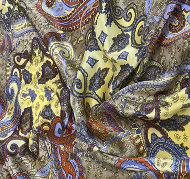 Printed Silk Charmeuse - Nouveau Paisley Taupe Maize 208542A