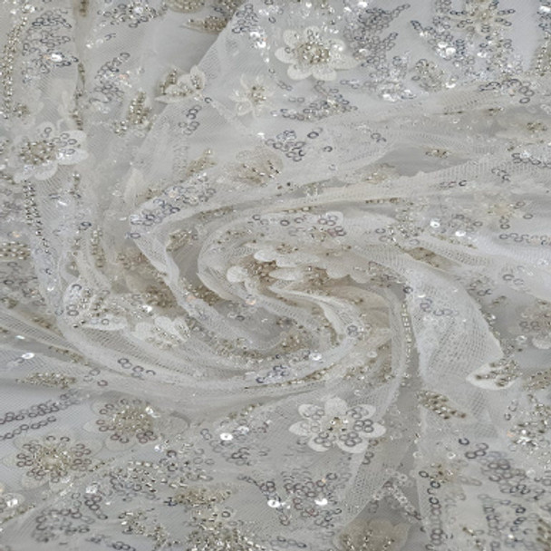 Beaded and Embroidered Tulle Off White 203467A