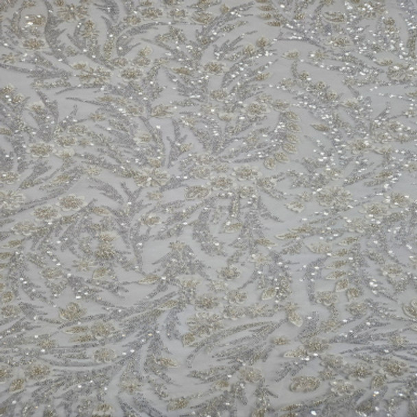 Beaded and Embroidered Tulle Off White