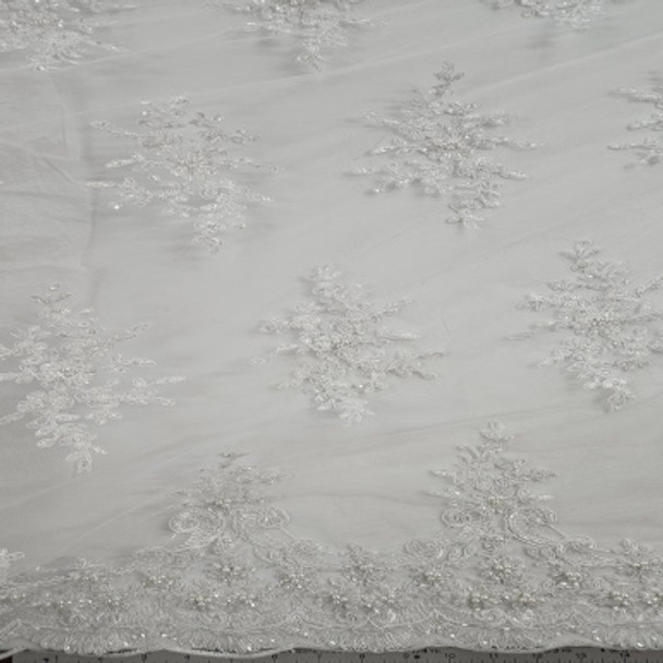 Embroidered and Beaded Tulle White