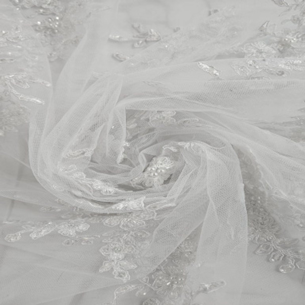 Embroidered and Beaded Tulle White 203514A