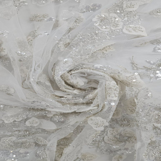 Embroidered and Beaded Tulle Off White 203524A