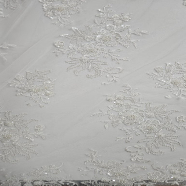 Beaded and Embroidered Tulle White