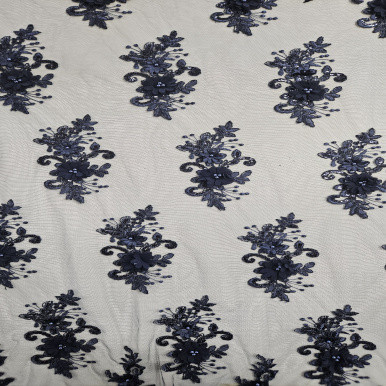 Beaded Embroidered Tulle - Marine 217693B