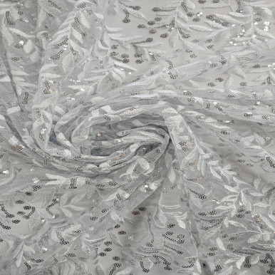 Embroidered Tulle - White D