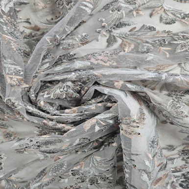 Embellished Tulle - Pink and Grey