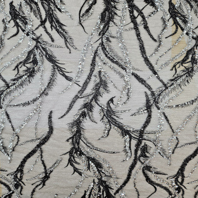 Beaded and Embroidered Lace - Black 204716C