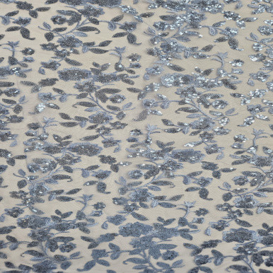 Embroidered Tulle - Plumbago 227613E