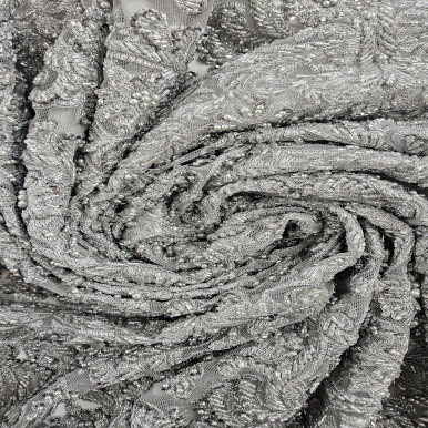 Embroidered Tulle with Beads - Plata