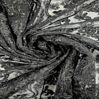 Embroidered Tulle - Black 227613T