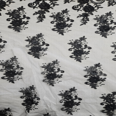 Embroidered Tulle - Black