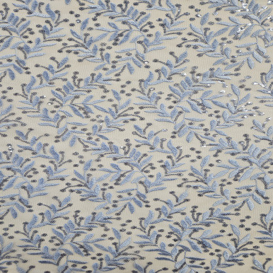 Embroidered Tulle - Cielo