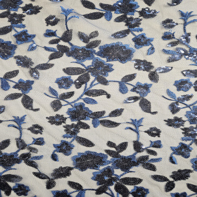 Embroidered Tulle - Marino