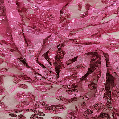 Embroidered Tulle - Fuchsia