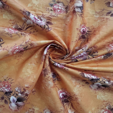 Pure Cotton Lawn Print - Pink Flower in Orange 192554BD