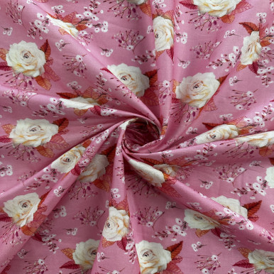 Pure Cotton Lawn Print - White Flower in Pink 192554BH