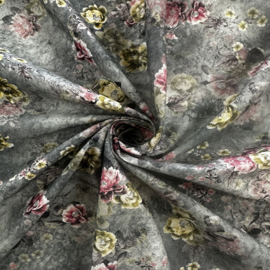 Pure Cotton Lawn Print - Red Yellow Flower in Grey 192554BL