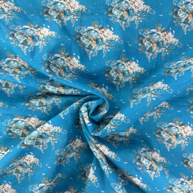 Pure Cotton Lawn Print - Blue Yellow Flower in Blue 192554DD