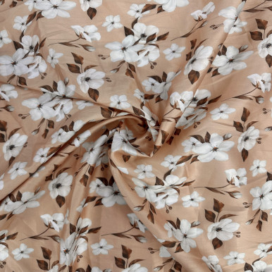 Pure Cotton Lawn Print - White Flower in Orange 192554J