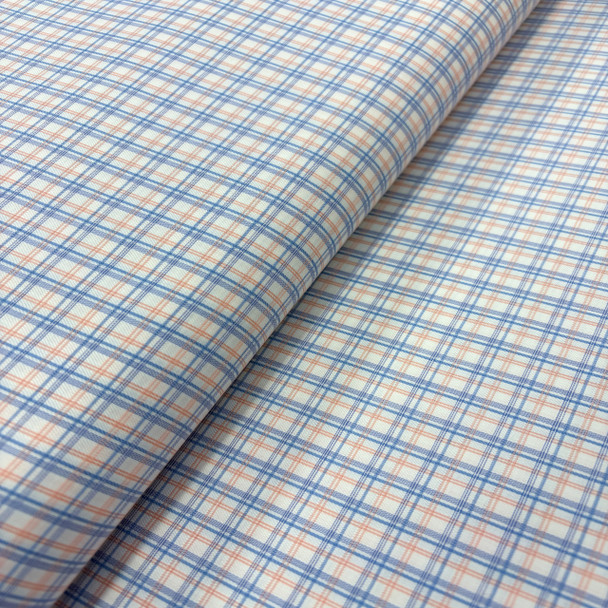 Pima Cotton Shirting - White with Orange and Blue 192984C