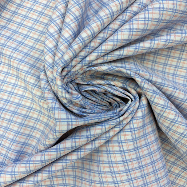 Pima Cotton Shirting - White with Orange and Blue