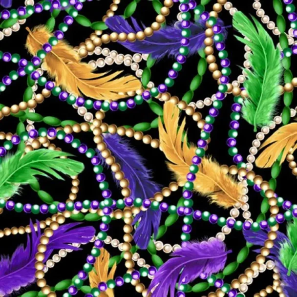 Mardi Grass Feathers and Beads on Black 223707PL