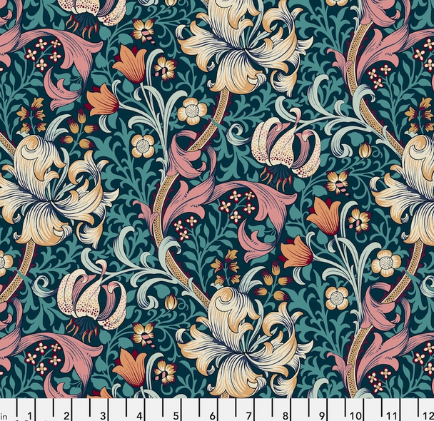 108" Wide Quilt Back - Golden Lily Teal 201151N
