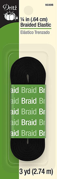 1/4" Braided Elastic Black (3 yds)