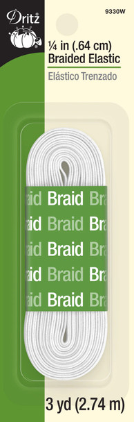 1/4" Braided Elastic White (3 yds)