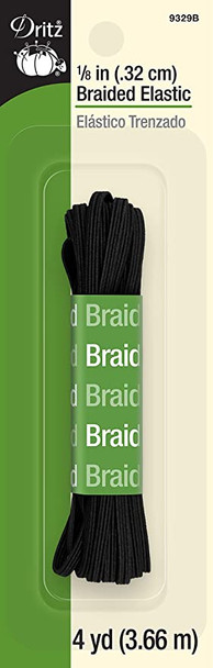 1/8" Braided Elastic Black (4 yds)