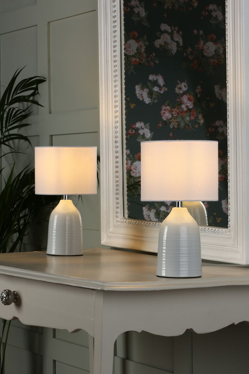 Laura Ashley Penny Twin Pack Table Lamp Cream With Shade | The