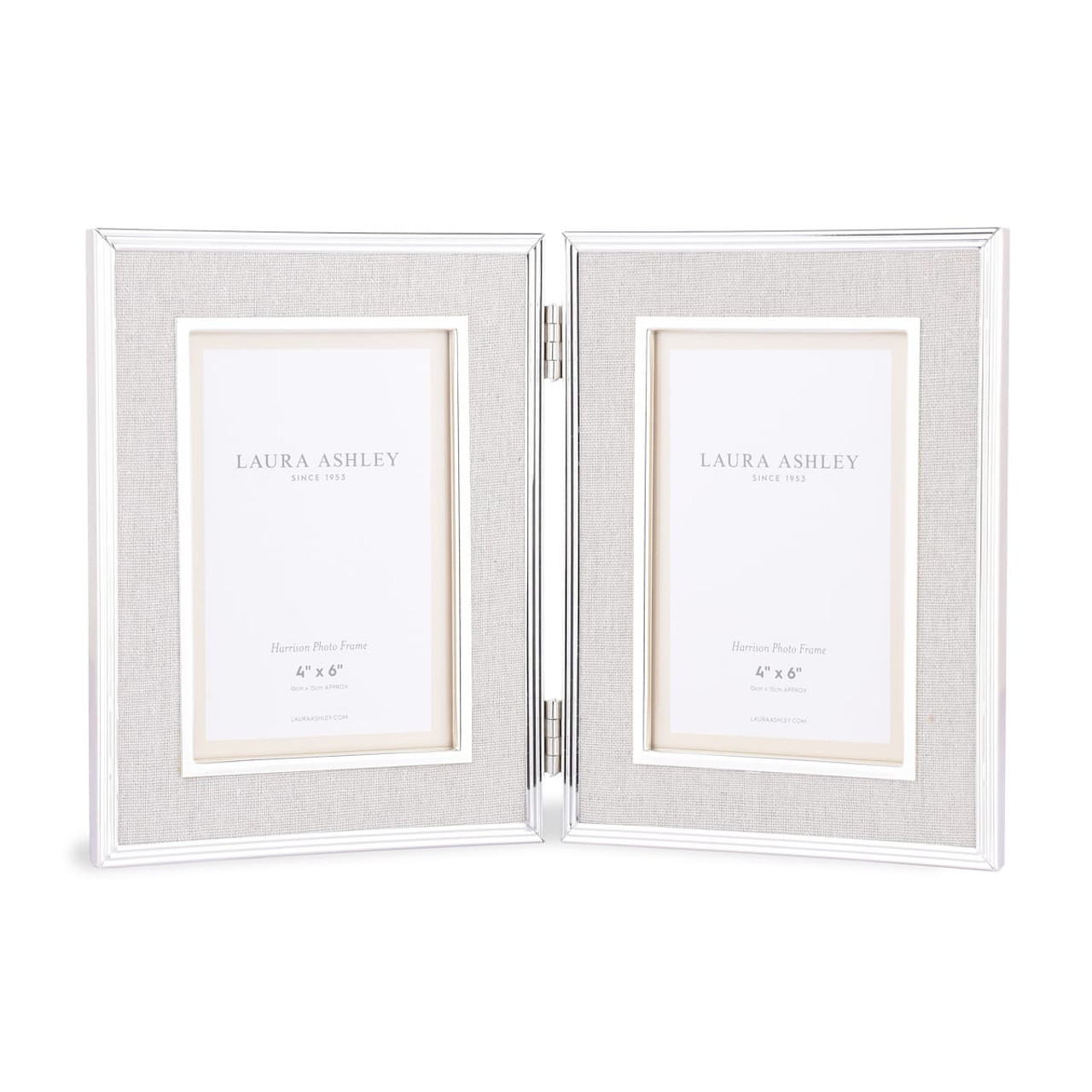 Harrison Double Photo Frame Polished Silver Linen 4x6 Inch by