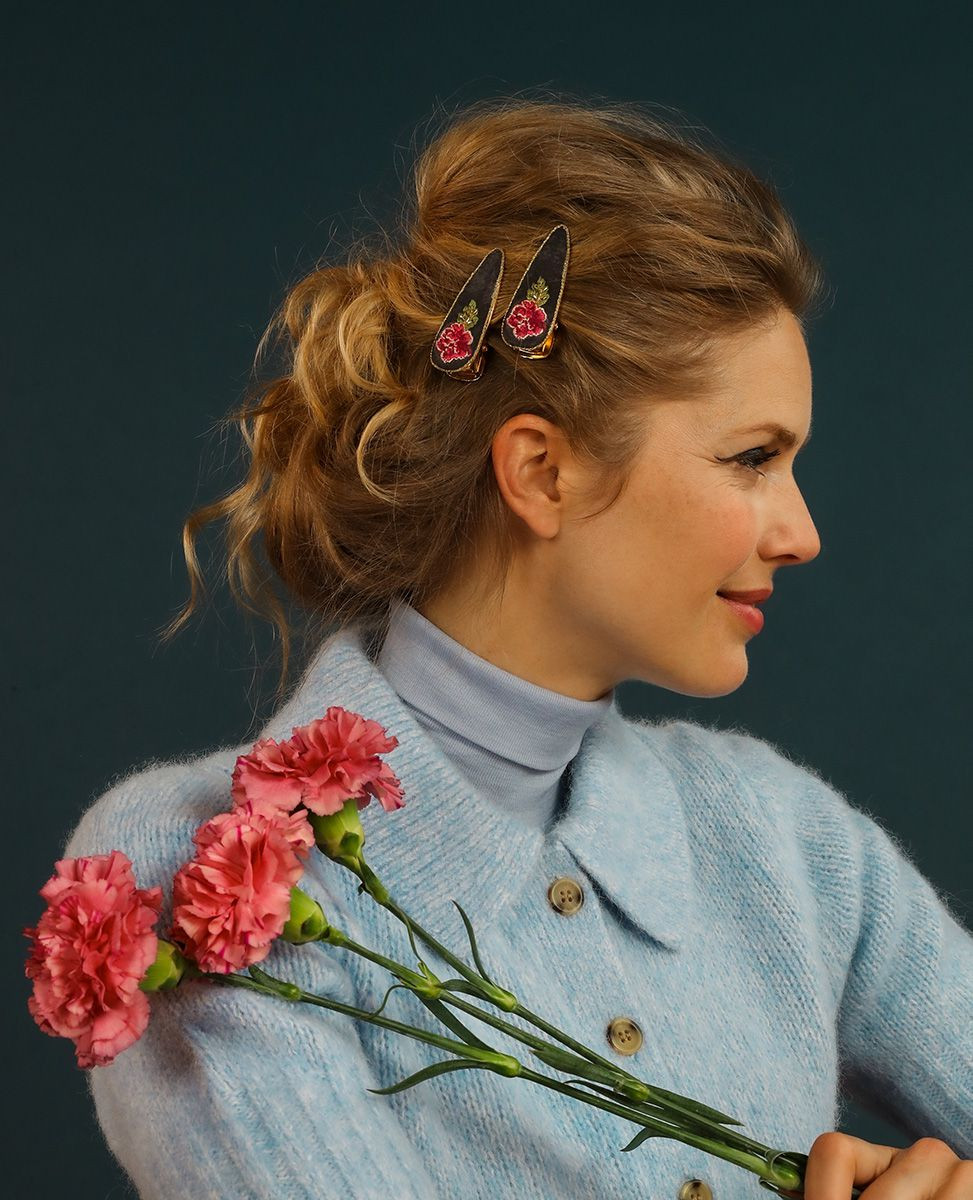 Embroidered Painted Peony Hair Clips by Powder Designs The Home