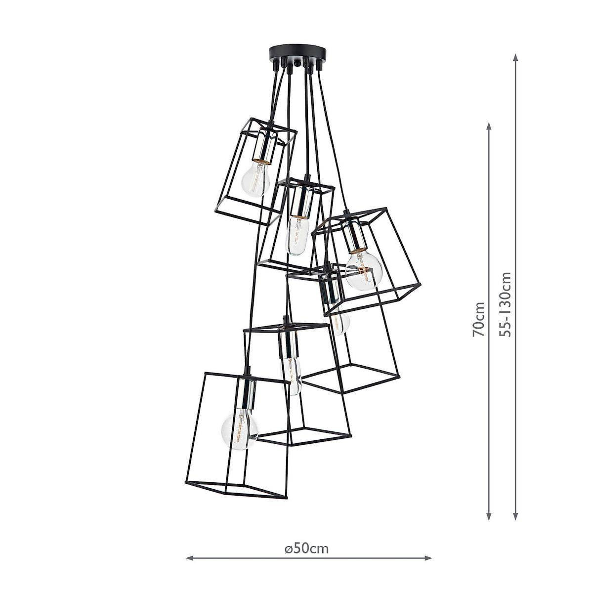 Tower 6 Light Cluster Pendant Black & Polished Chrome by dar Lighting