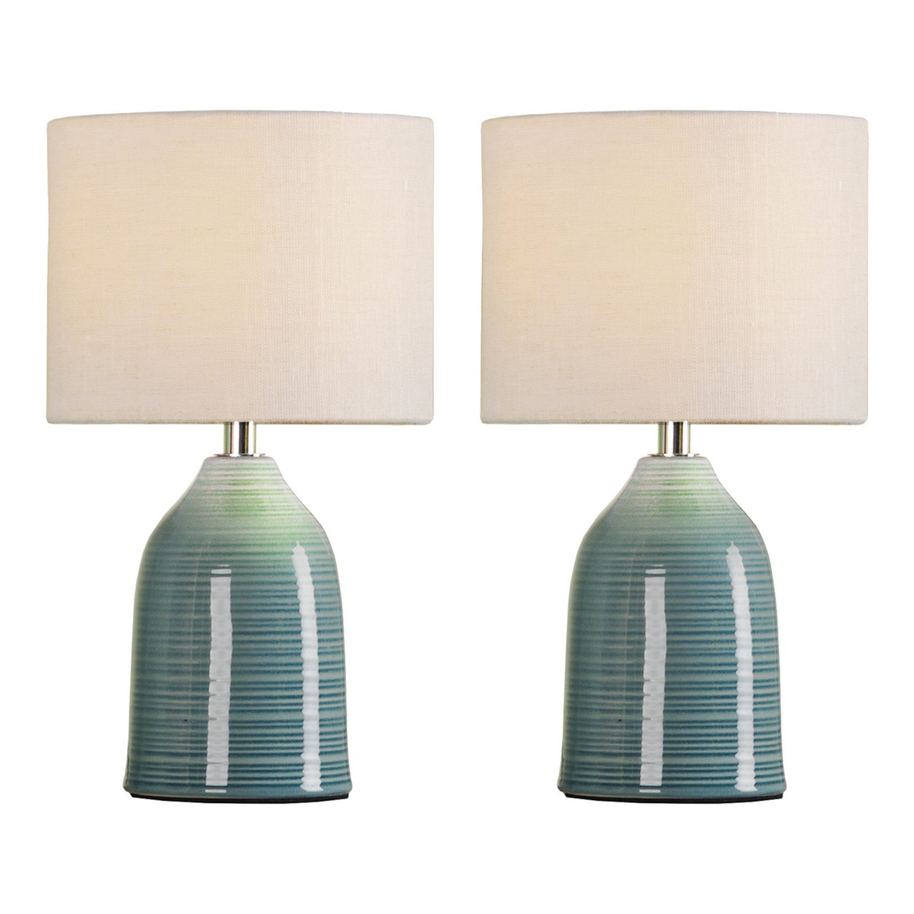 Laura Ashley Penny Twin Pack Table Lamp Blue Crackle Glaze With