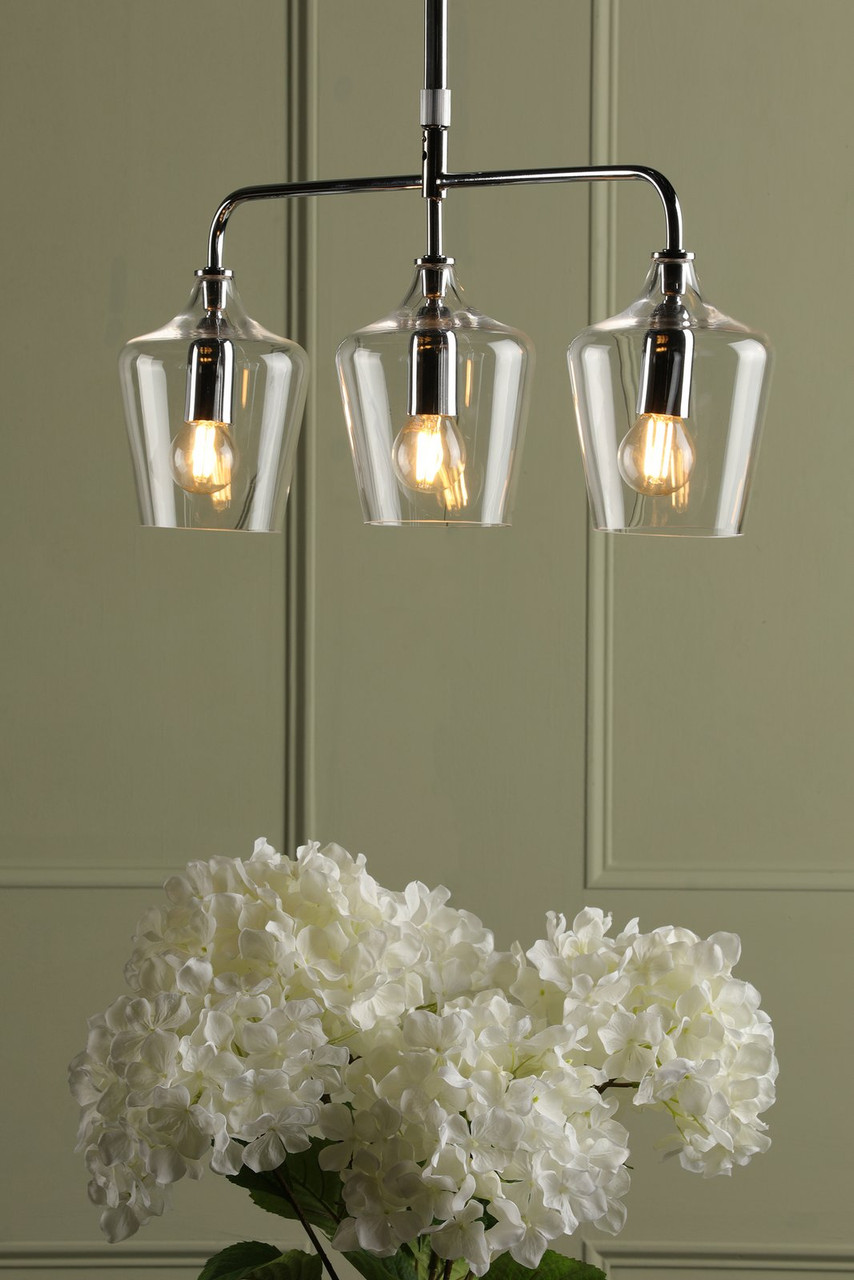 Laura Ashley Ockley 3 Light Bar Pendant Polished Chrome and Glass